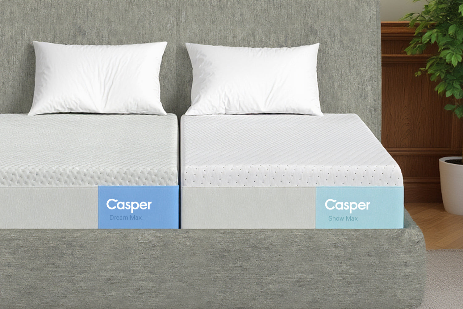Split King bed with Casper's Dream Max and Snow Max mattresses