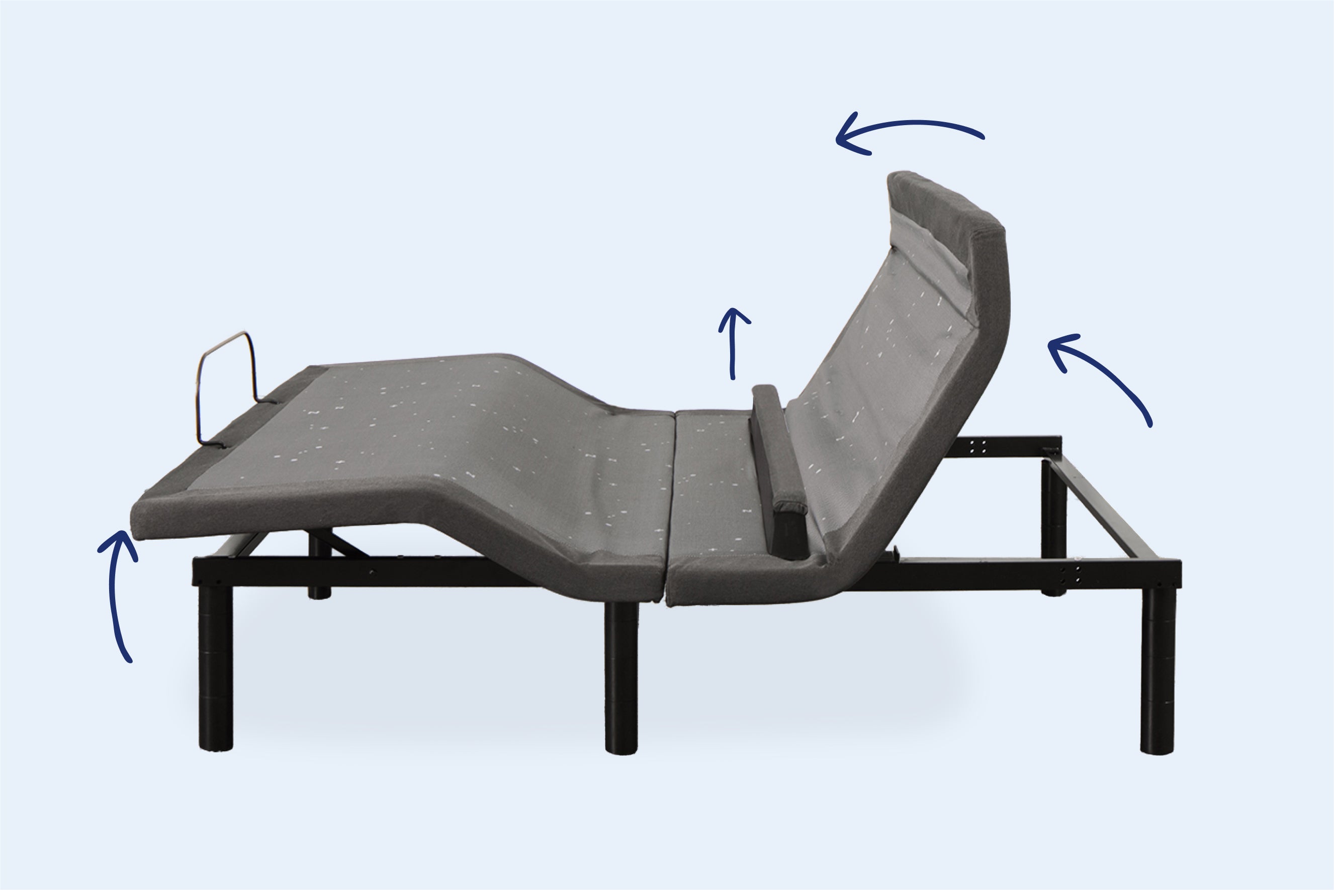 Adjustable Base Max with arrows indicating direction that head and foot of frame can move