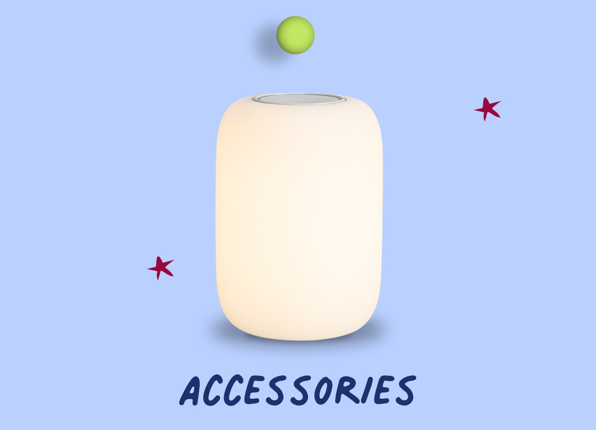 One of Casper's Glow Lights on a light blue background with text that says "Accessories" below the image.