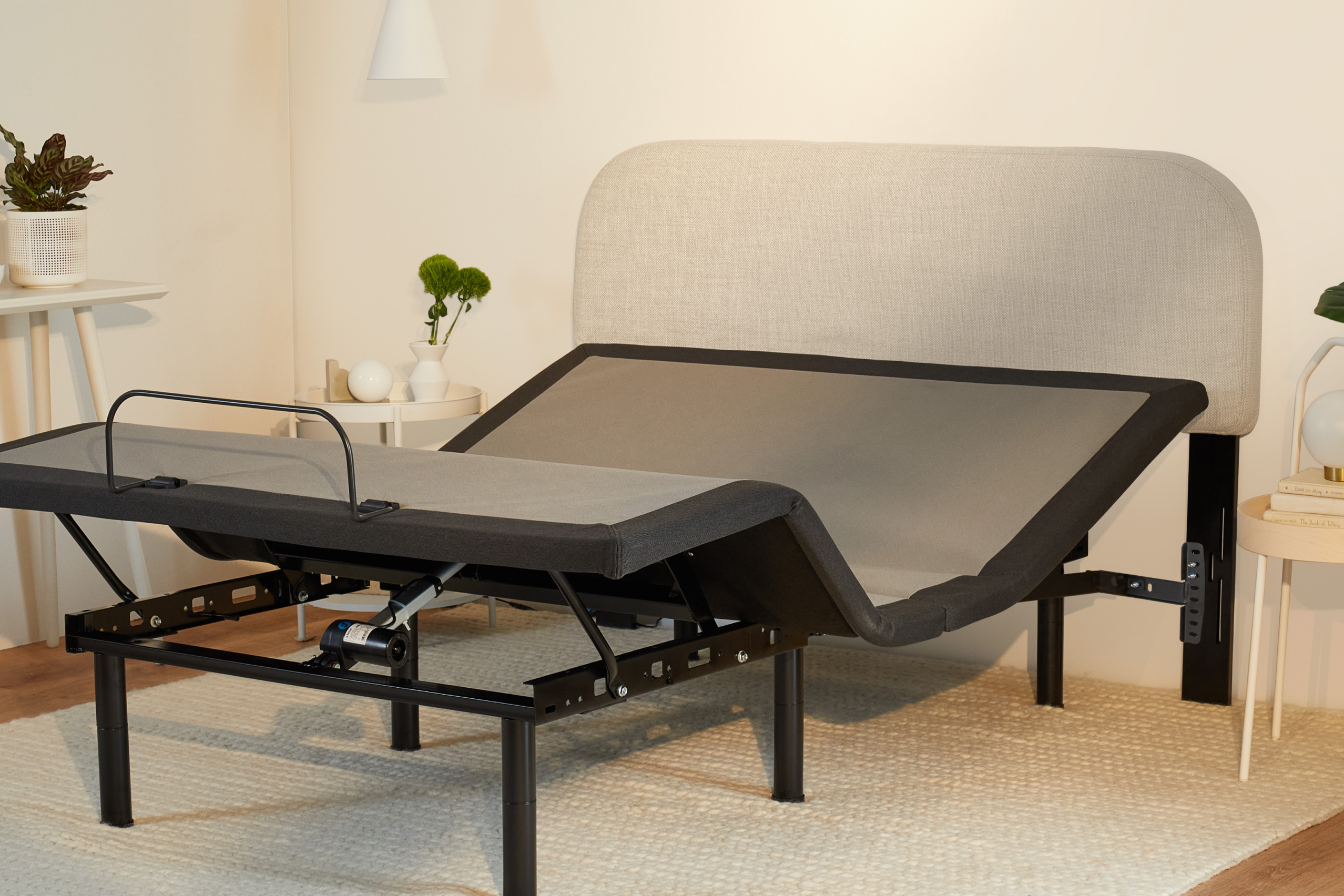 Drift Attachable Headboard, fog colored, with an adjustable bed frame