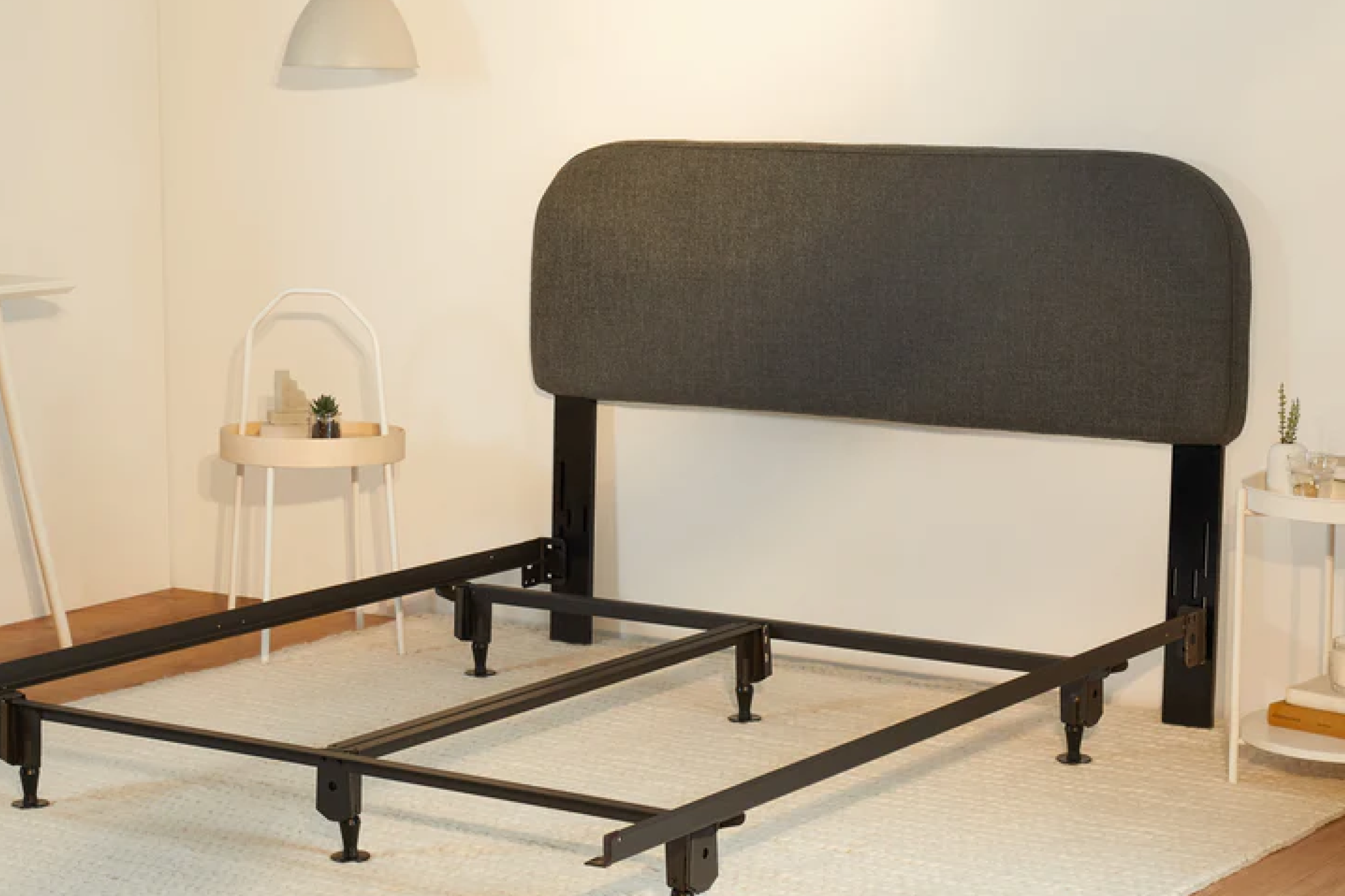 Drift Attachable Headboard, slate colored, with a metal bed frame