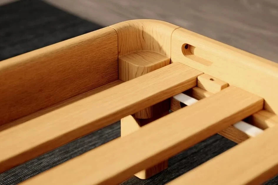 Close-up of the corner of a Repose Bed Frame.