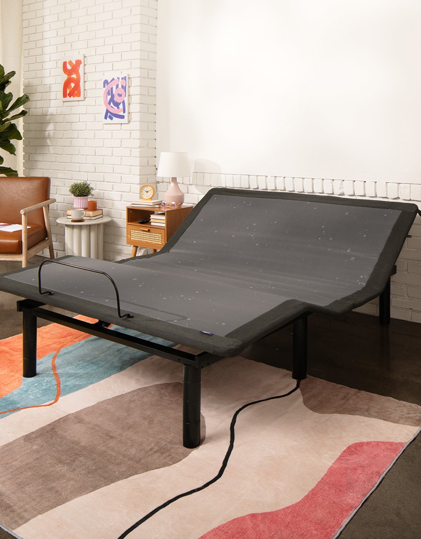 An adjustable base in a bedroom