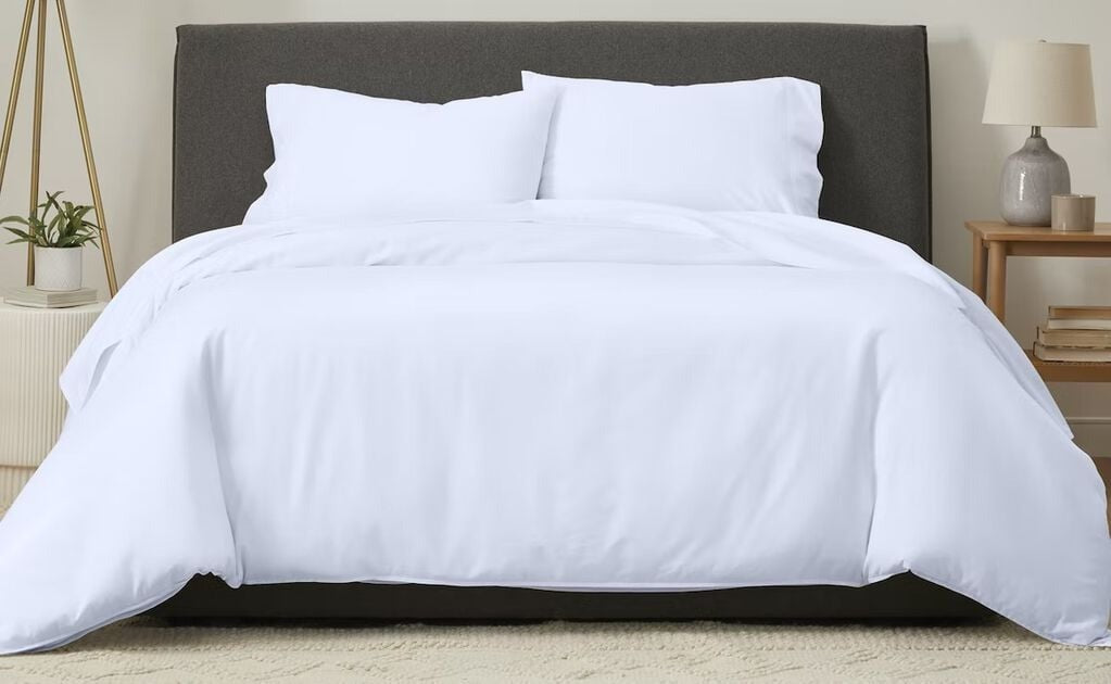Flannel Duvet Cover, white, on a bed