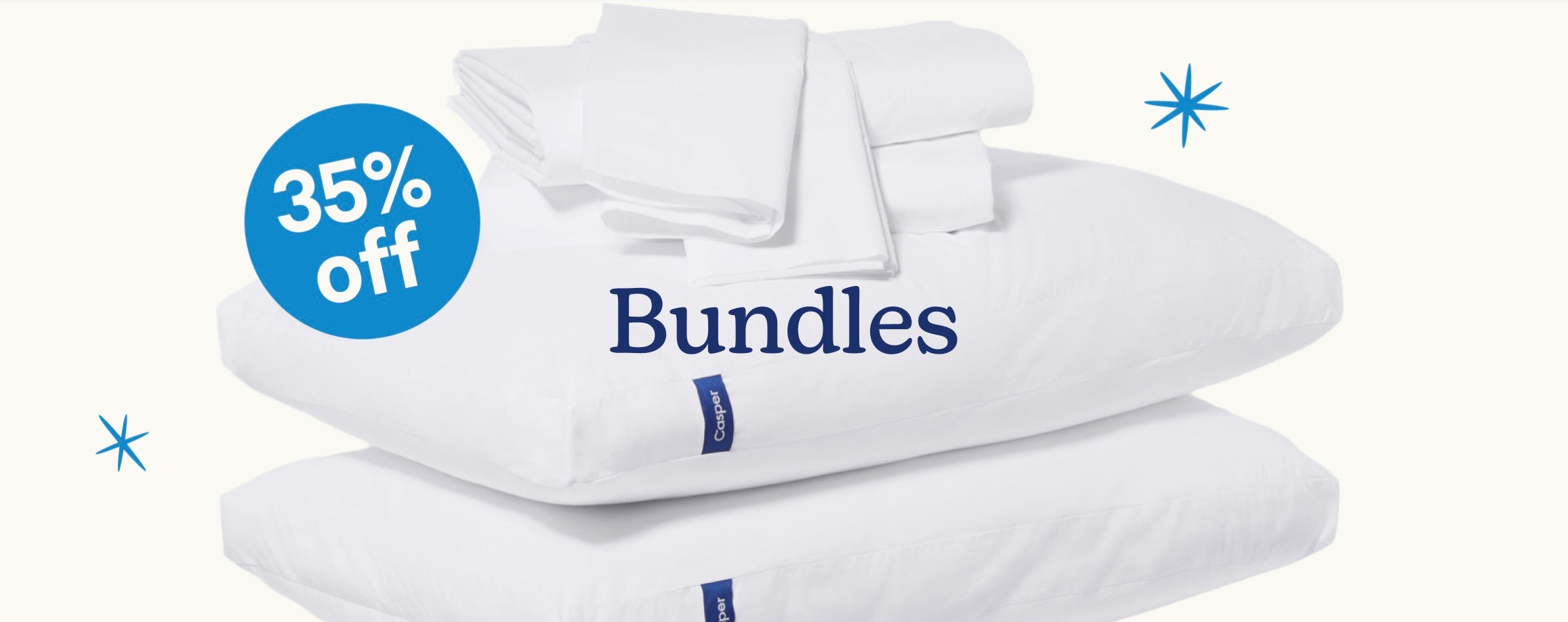 White bedding set with 'Bundles' branding and a 35% off discount badge on a white background.