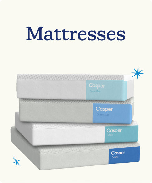 Stack of Casper mattresses of various sizes against a white background. The title "Mattresses" appears above the image.