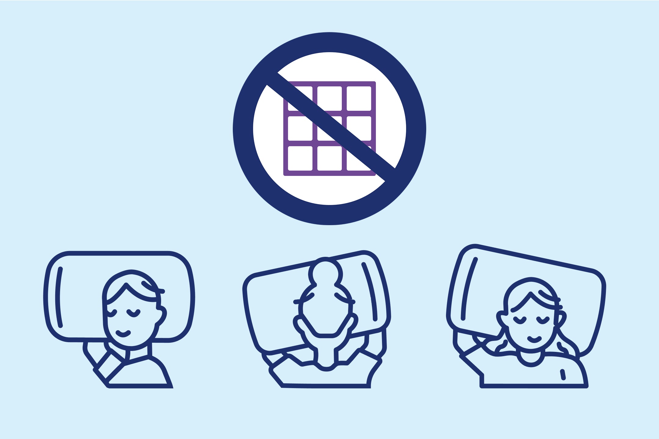 A graphics illustration indicating that Casper's mattresses, unlike Purple's, do not have a grid inside them, which affords the sleeper the option of sleeping comfortably in various positions.