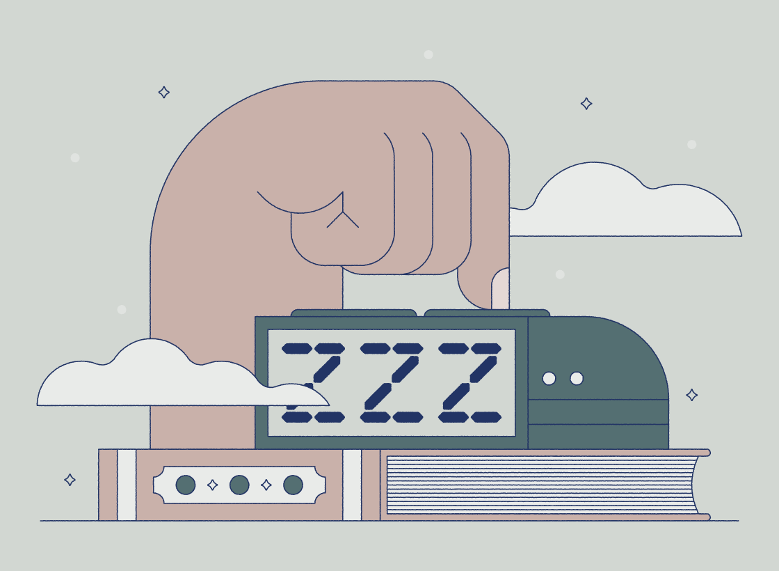 illustration of hand pressing alarm clock