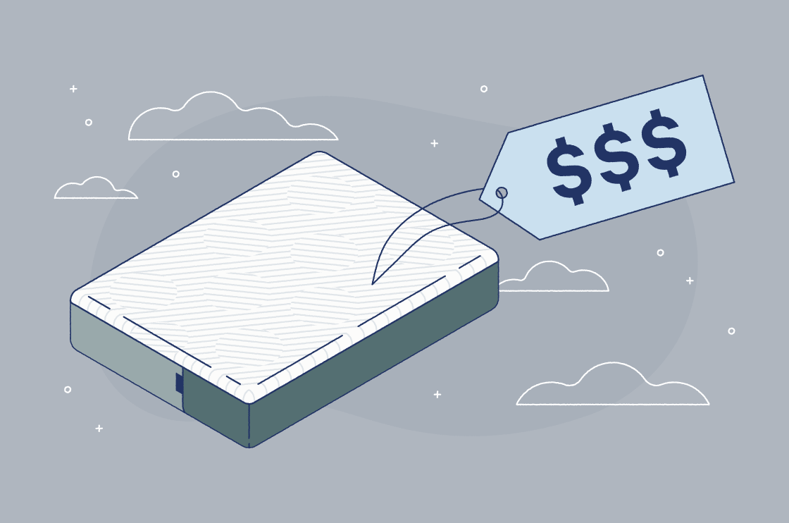 Illustration of mattresses with price tag attached to it