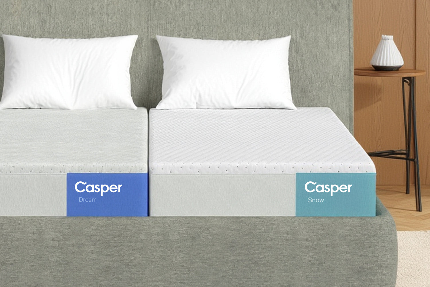 Split King bed with Casper's Dream and Snow mattresses