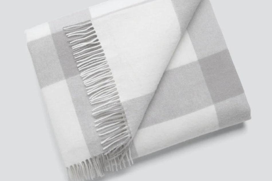 Bold Plaid Throw blanket, oatmilk, folded