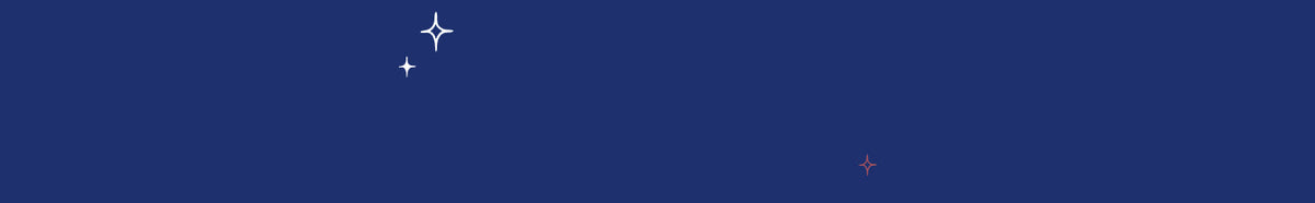 A solid dark blue background mimicking the night sky with small white and red stars