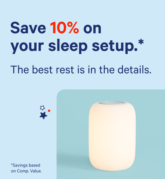 Advertisement with an image of Casper's Glow Light. Save 10% on your sleep setup.* The best rest is in the details. *Savings based on Comp. Value.