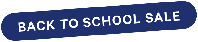 A dark blue rounded rectangular banner with white text reading 'BACK TO SCHOOL SALE' on a light gray background.