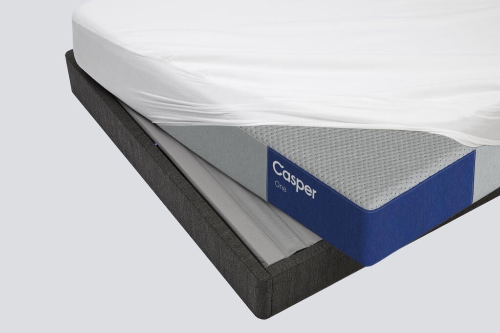 mattress protector over a mattress on a base