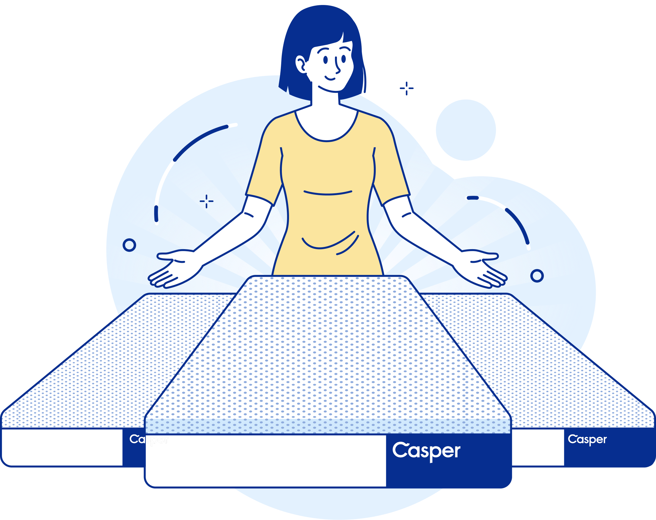Illustration of a person choosing mattresses