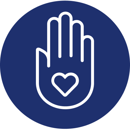 Icon with illustration of a hand with a heart in the middle
