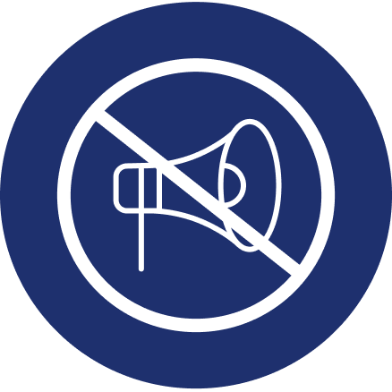 Icon with illustration of a megaphone, wrapped in a circle with a slash through it to imply "prohibited" or "not supported"