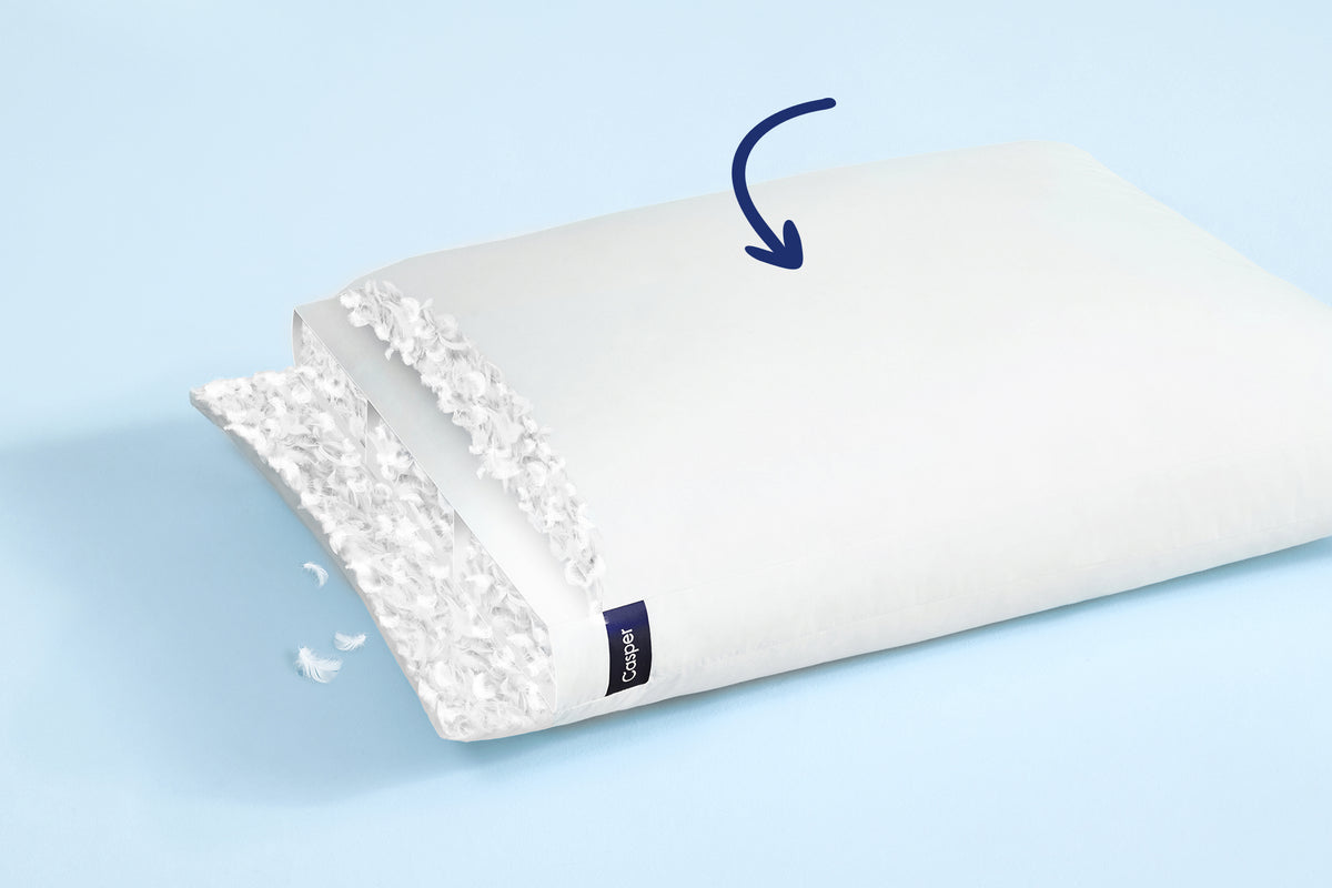 Graphic illustration of the layers and features of the Down Pillow