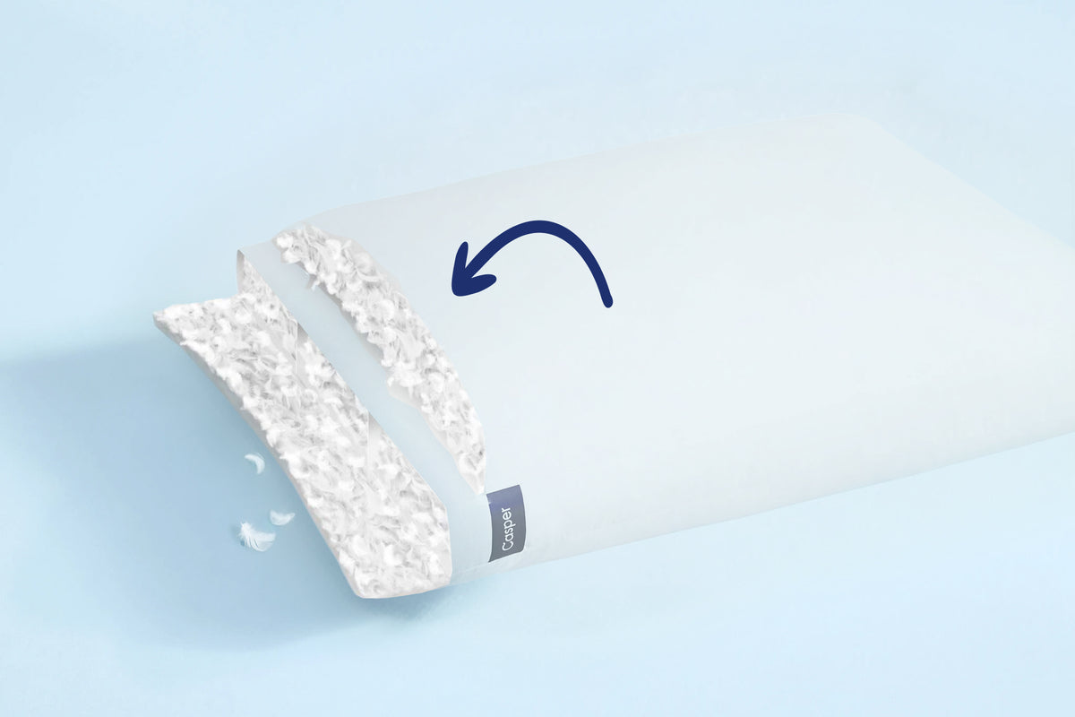 Graphic illustration of the layers and features of the Down Pillow