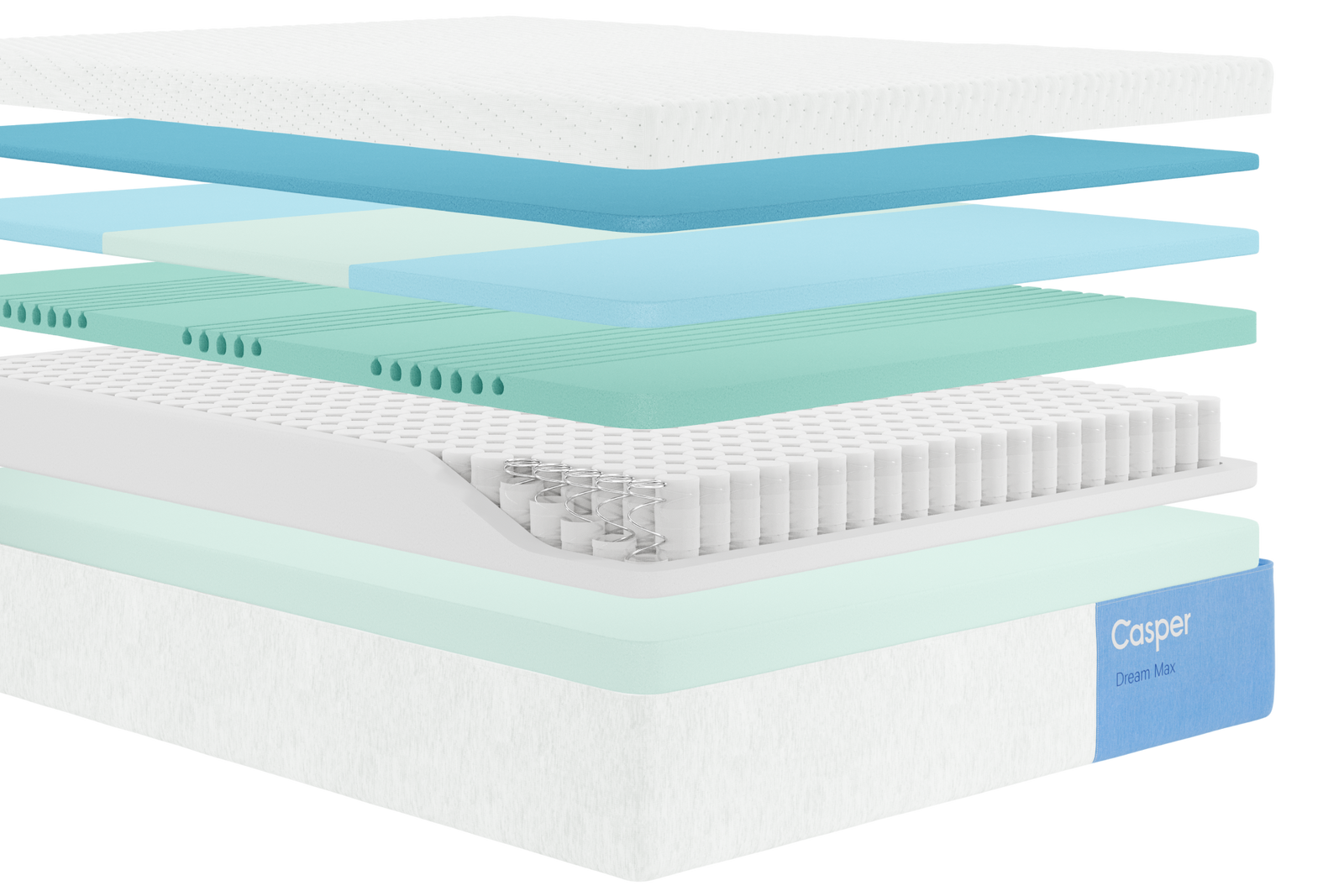Exploded view of the inner layers of Casper's Dream Max Mattress with QuickCool Cover