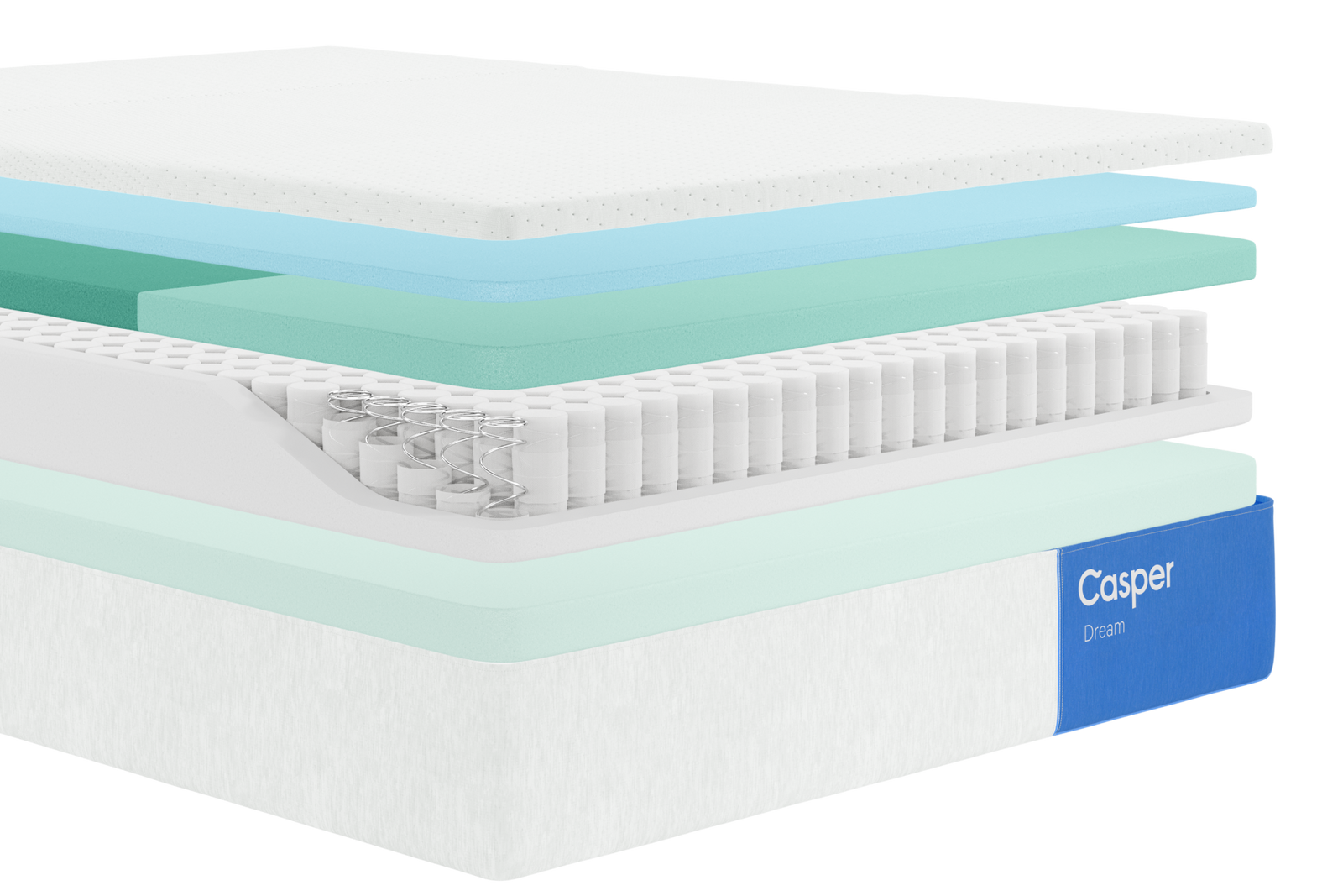 Exploded view of the inner layers of Casper's Dream Mattress with QuickCool Cover.