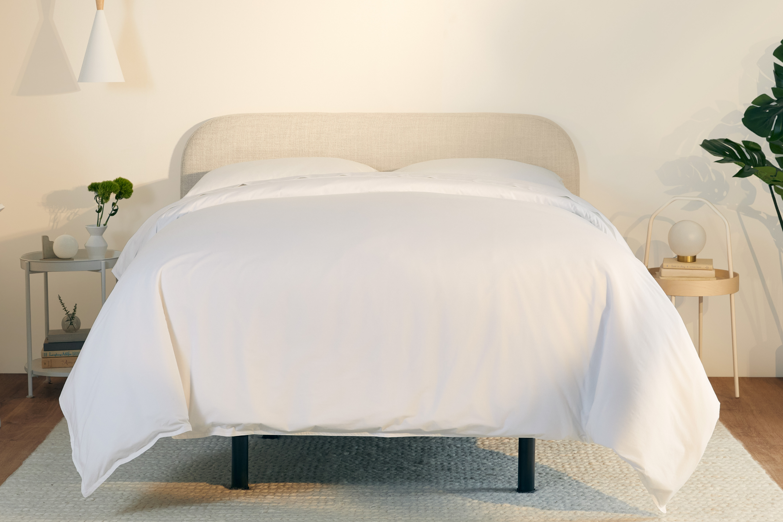 Fully dressed be with a fog colored Drift Attachable Headboard