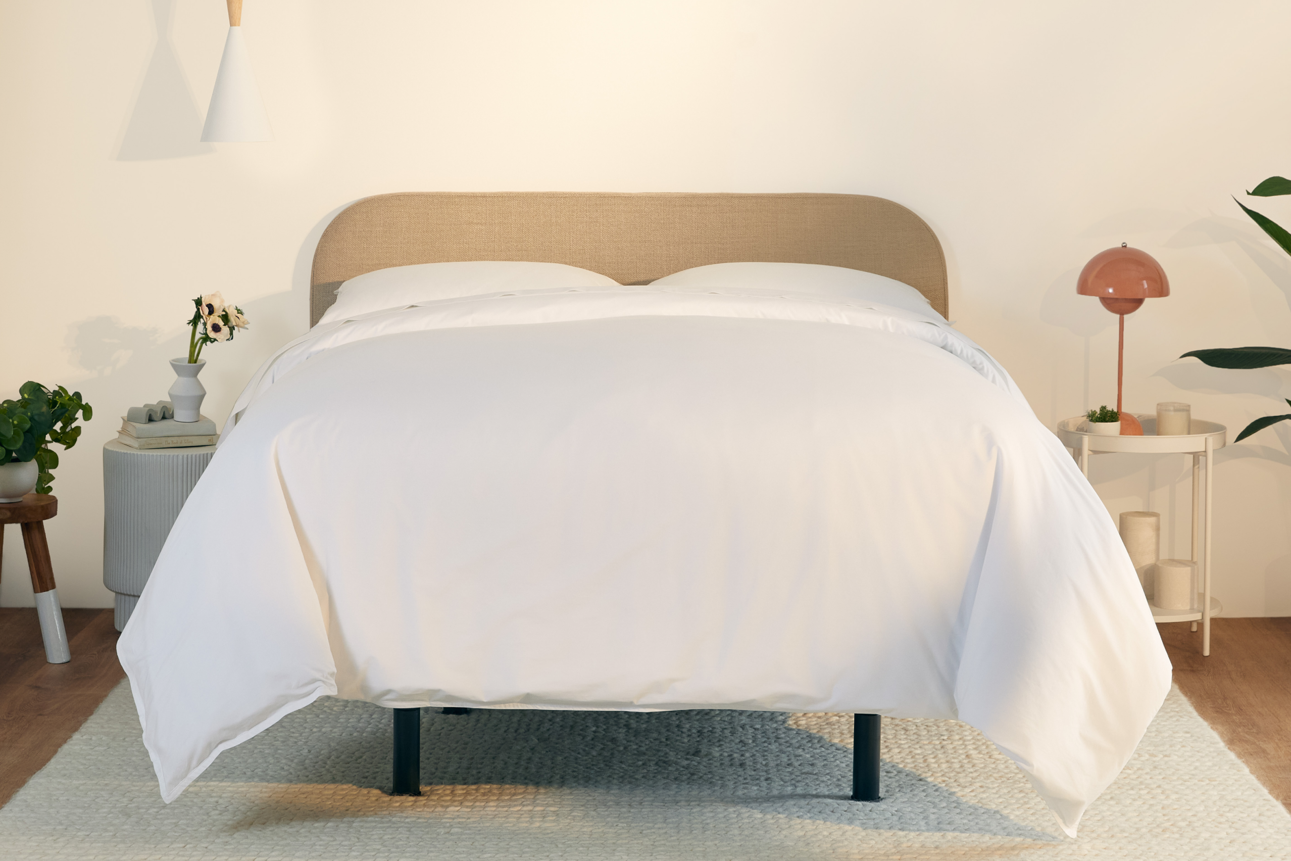 Fully dressed be with a taupe colored Drift Attachable Headboard