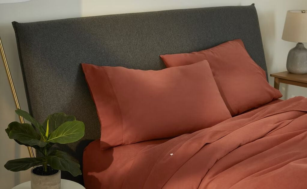 Spice Flannel Duvet Cover on a bed, side view