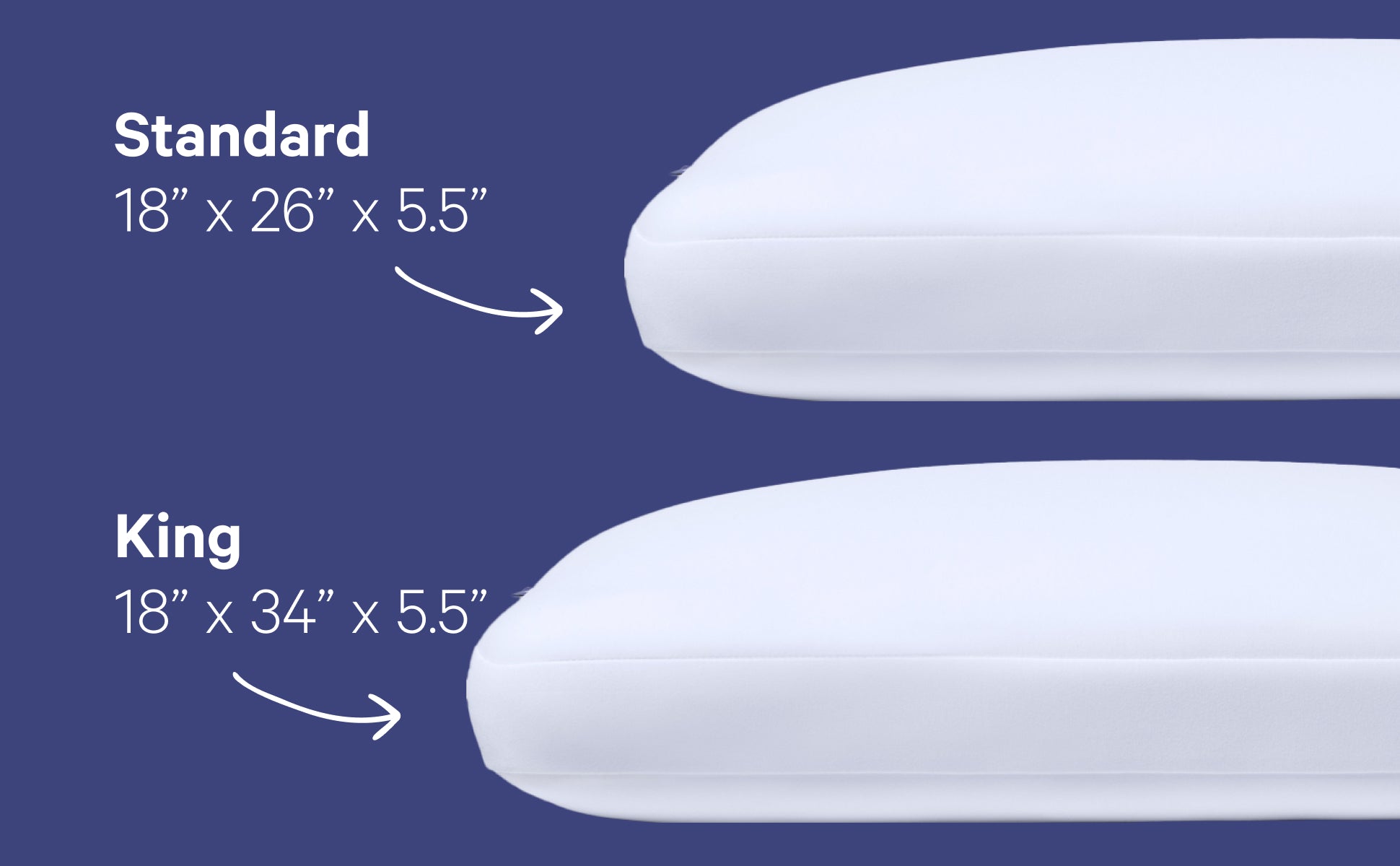 Casper Foam Pillow. Standard size 18" x 26" x 5.5" and King size 18" x 34" x 5.5"