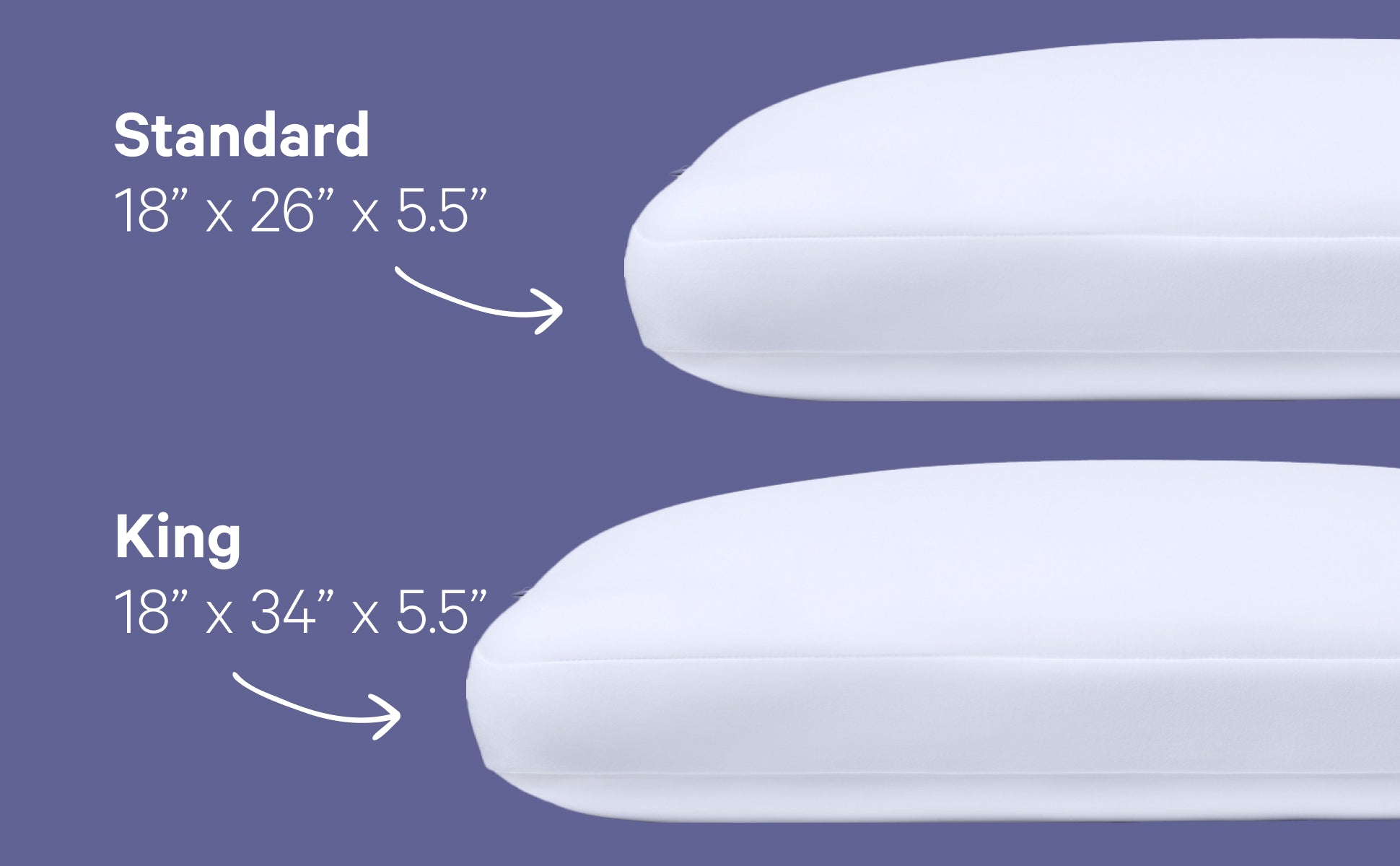 Casper Foam Pillow with Snow Technology. Standard size 18" x 26" x 5,5" and King size 18" x 34" x 5.5"