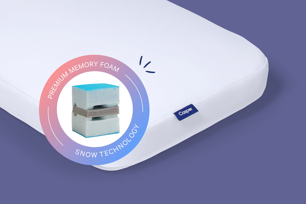 Foam Snow Pillow against a purplish-blue background. A pill on the image indicates that is has premium memory foam and Snow Technology™