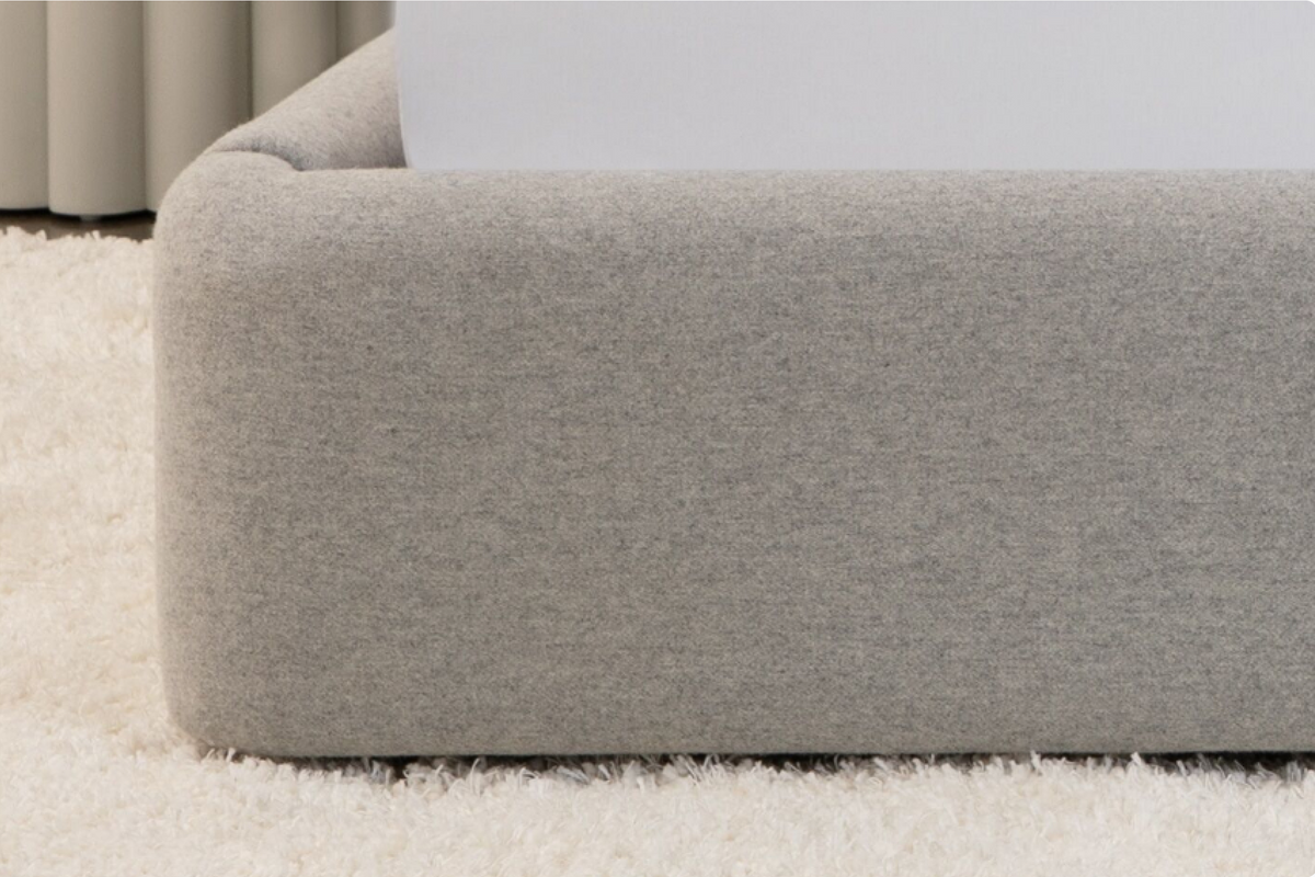 Haven Bed Frame, gray, close-up of front corner
