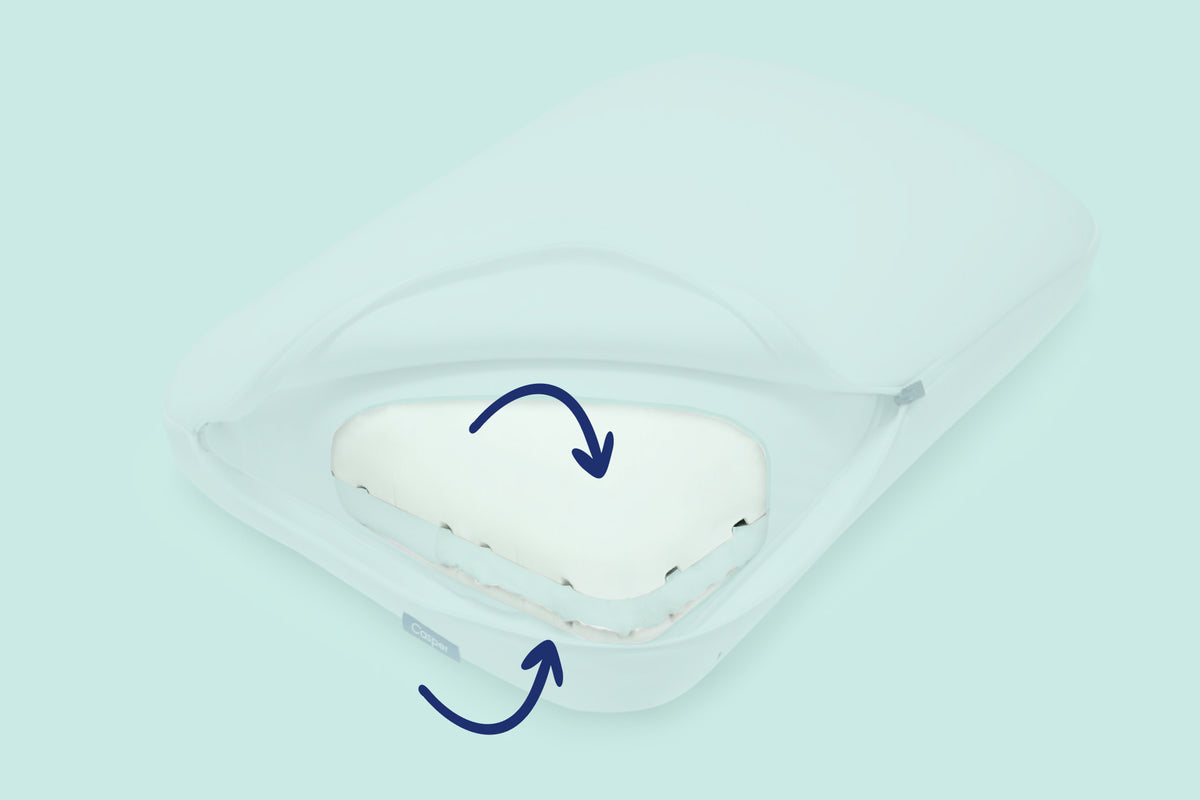 Graphic illustration of the layers and features of the Hybrid Pillow