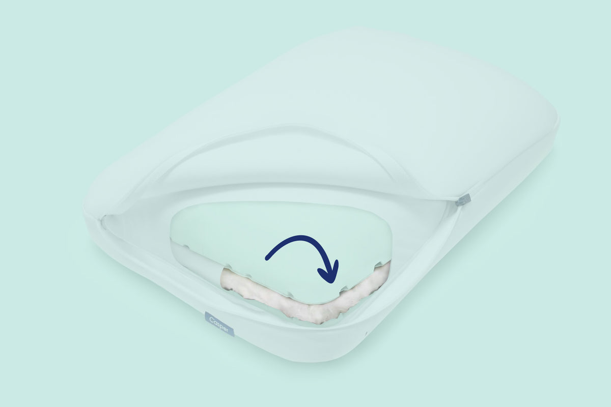 Graphic illustration of the layers and features of the Hybrid Pillow