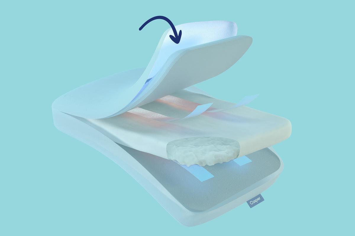 Graphic illustration of the layers and features of the Hybrid Snow Pillow