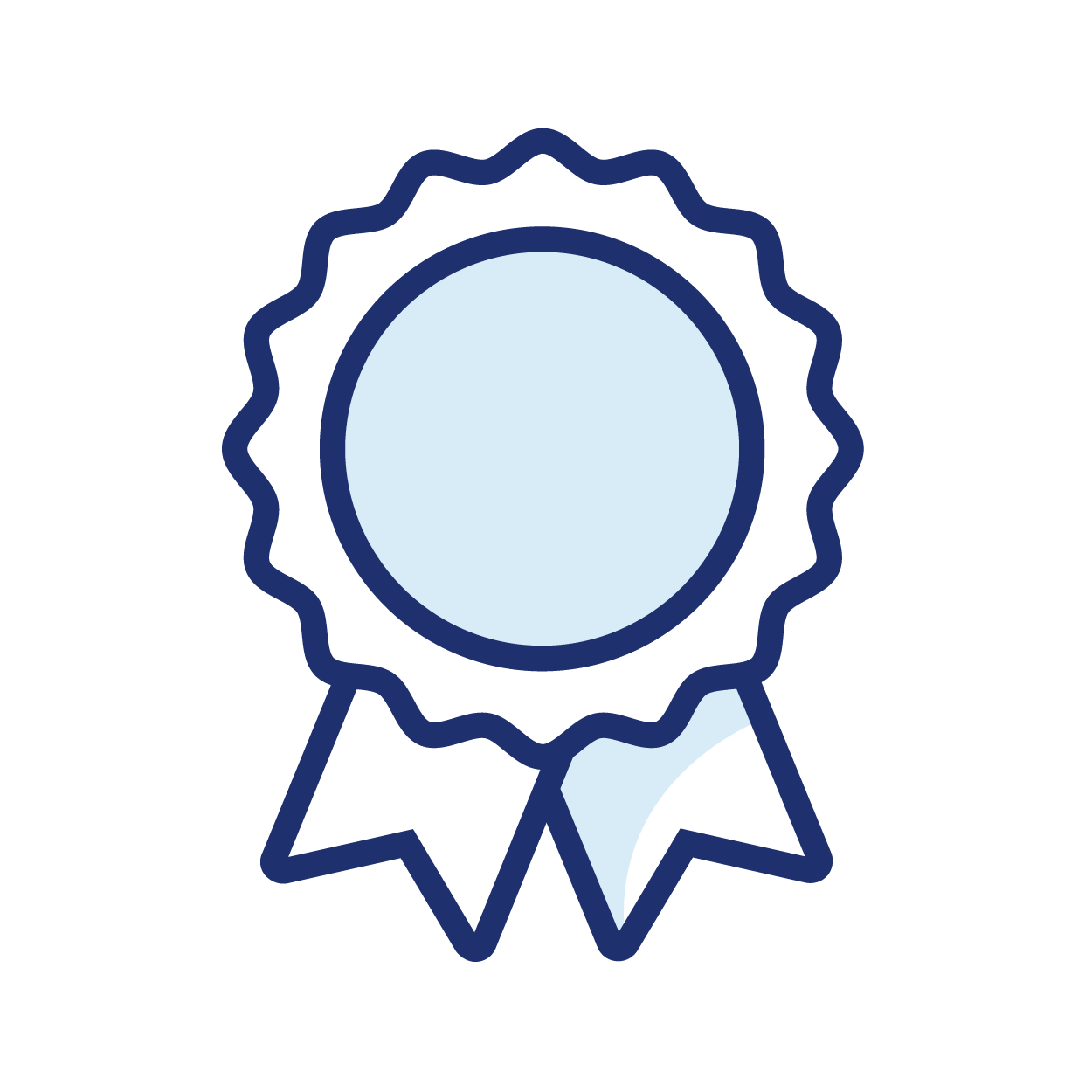 Blue icon of a ribbon with a star on a white background