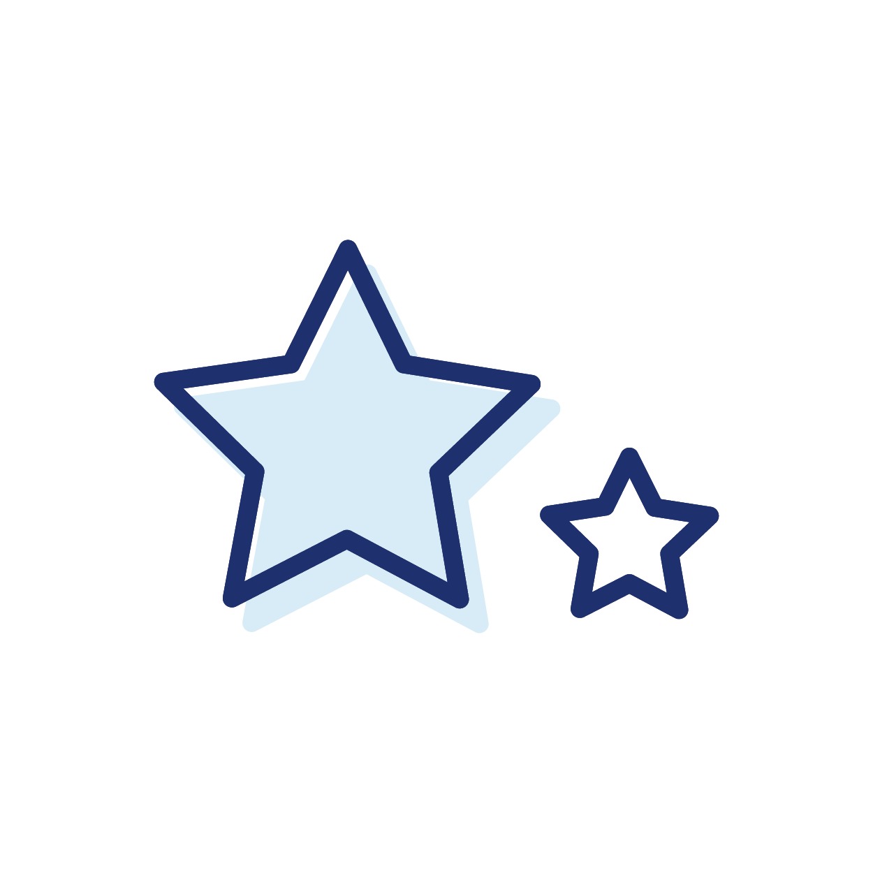 Two star icons, one larger and blue, the other smaller and white, on a white background.