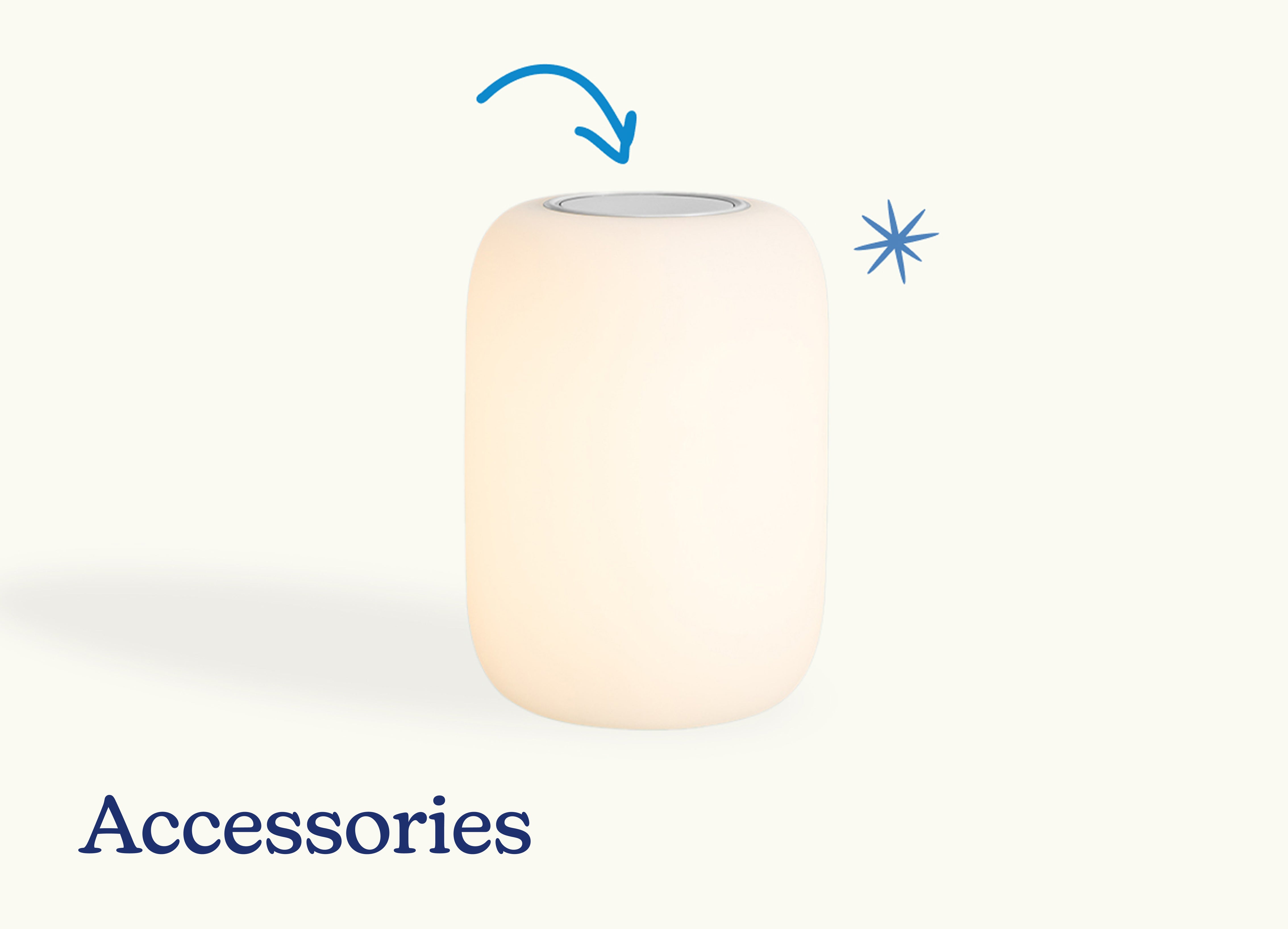Accessories. Casper's Glow Light with a blue arrow pointing to the top