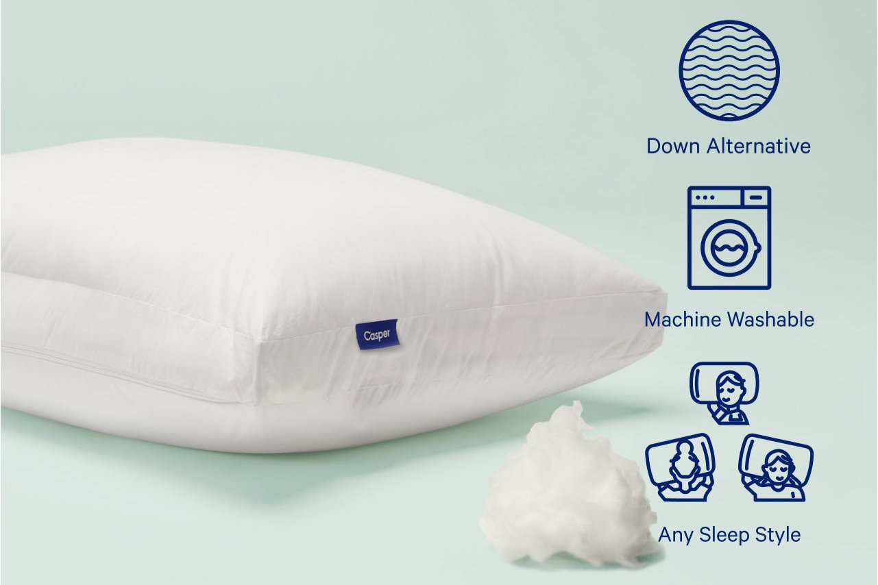 Our Original Pillow uses a down alternative fill. It is machine washable and accommodates all sleep styles - side, back, and stomach sleepers.