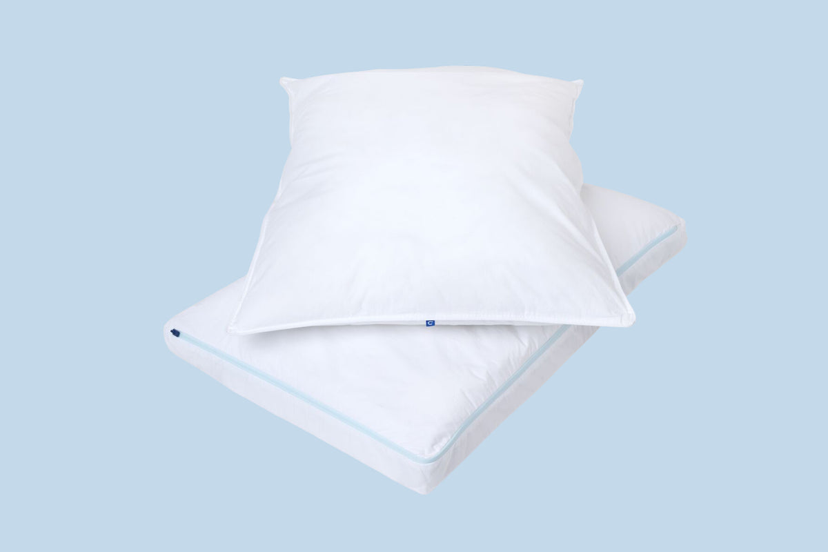 Original Cooling Pillow against a light blue background. The inner pillow has been removed and is stacked on top of the outer shell.