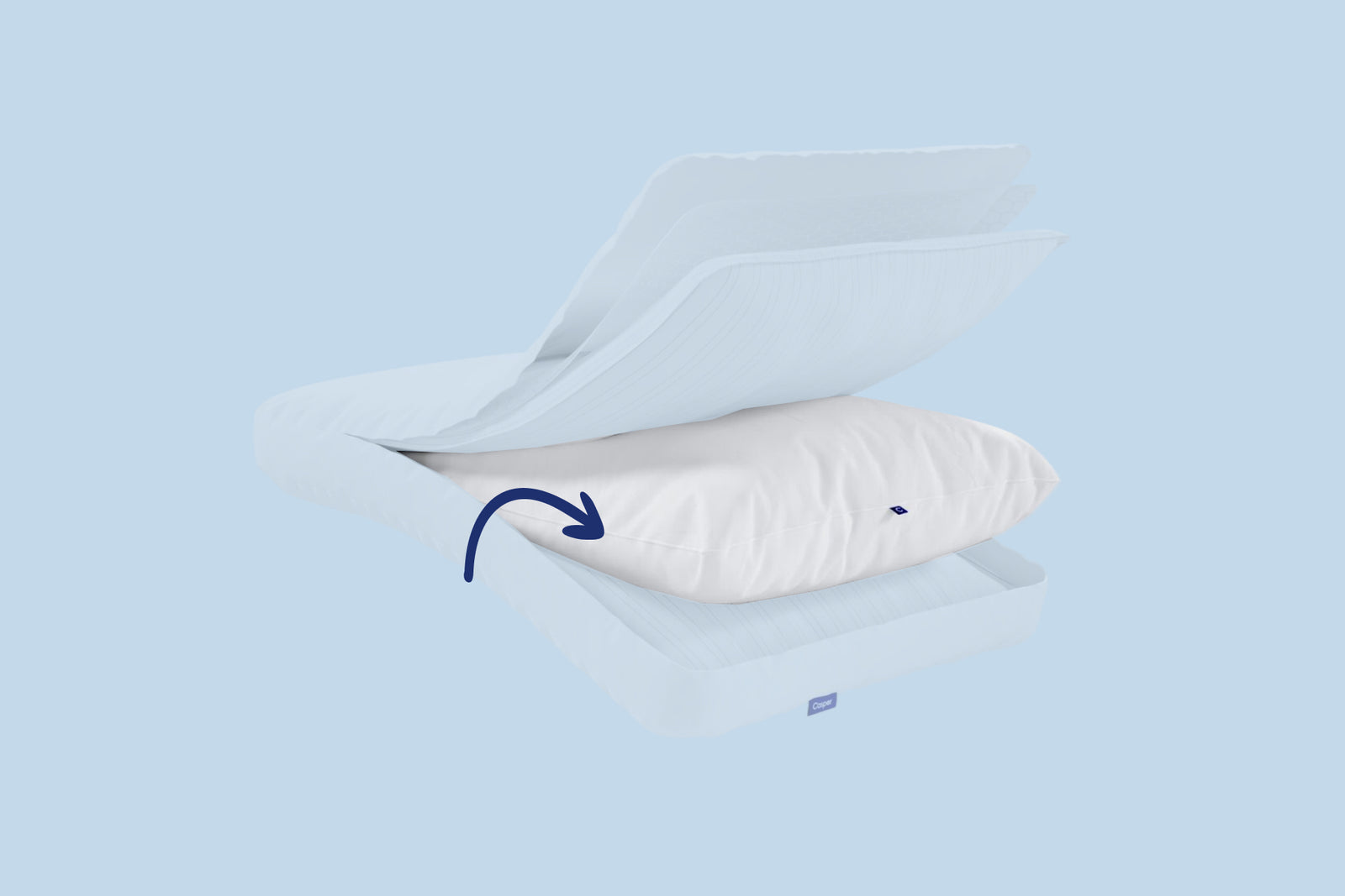 Original Cooling Pillow opened up to show every layer. This image focuses on the inner pillow.