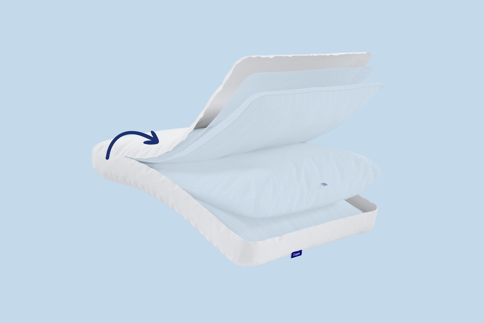 Original Cooling Pillow opened up to show every layer. This image focuses on the outer cover.