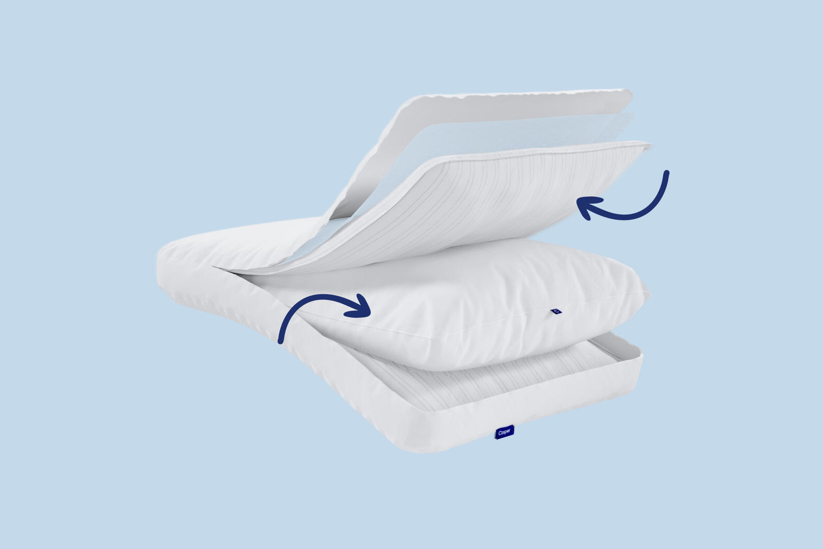 Original Cooling Pillow opened up to show every layer. This image focuses on the outer pillow.