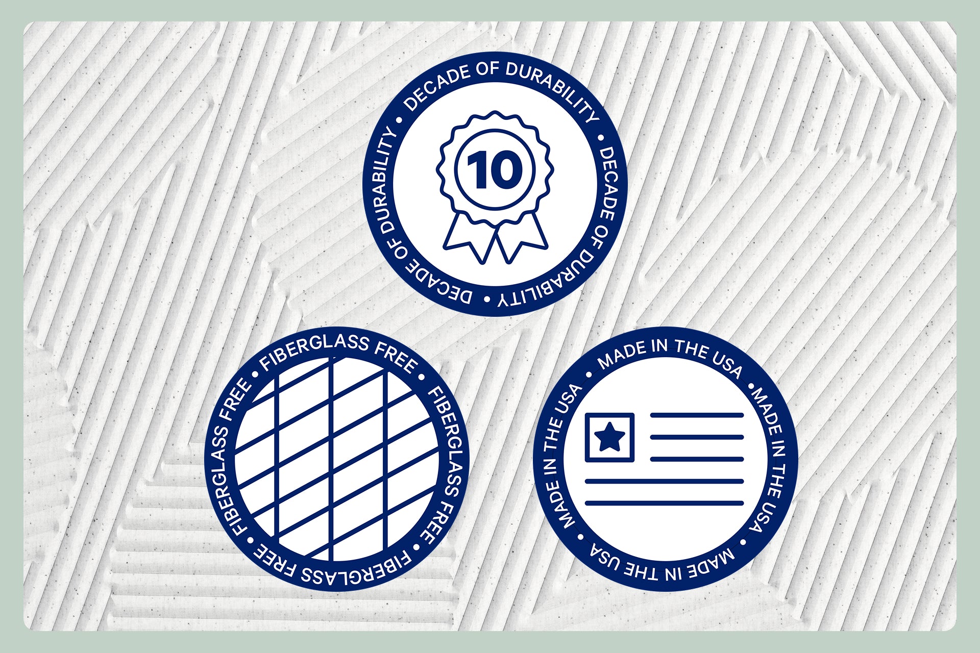 Three logos indicate that the Original Hybrid mattress is fiberglass free, has a decade of durability, and is made in the USA.
