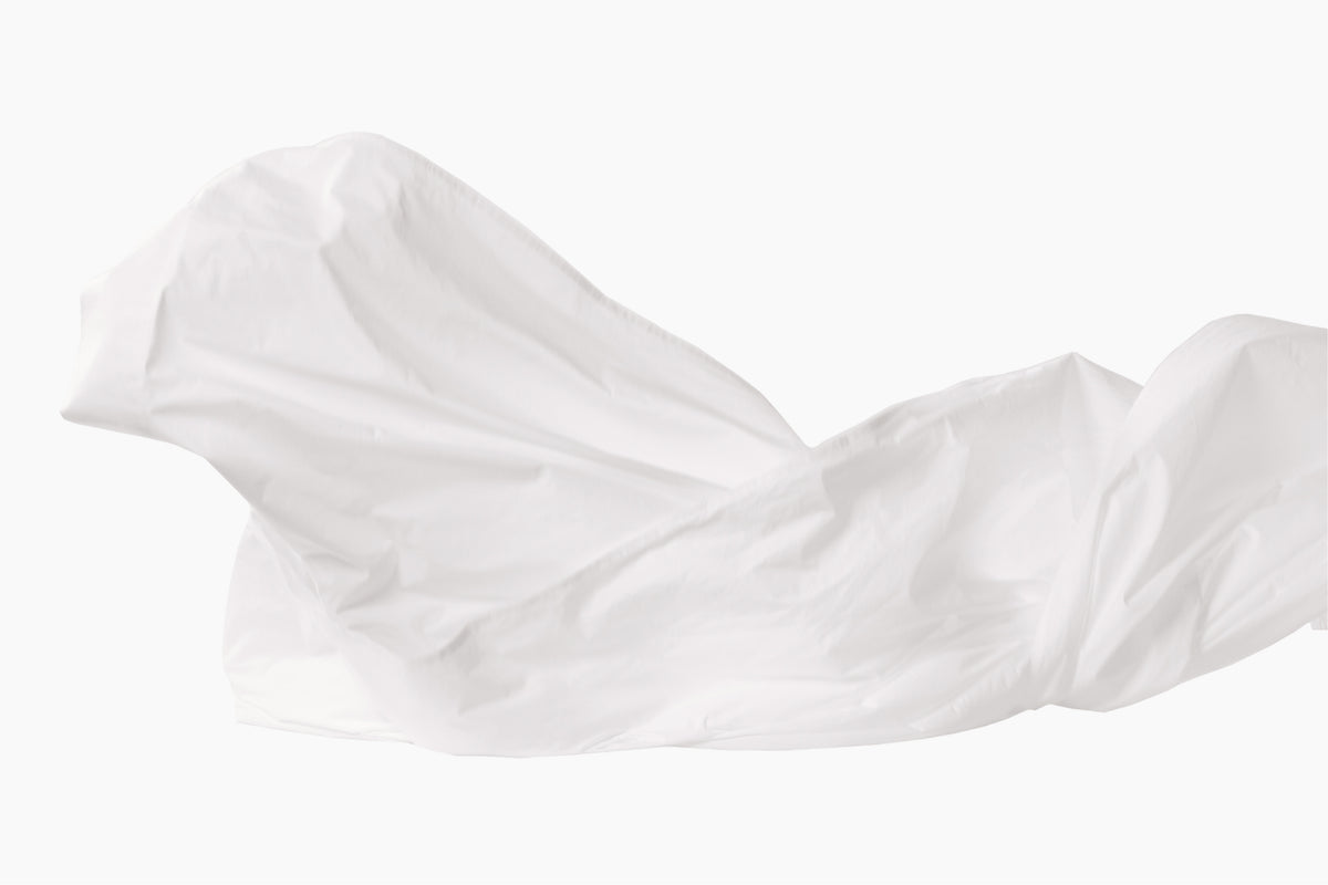 A white draped Percale sheet, shown as a crumpled or flowing sheet against a plain white background