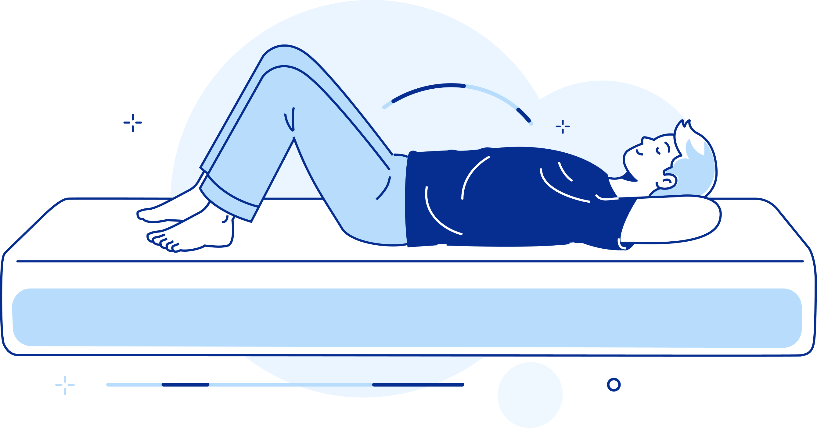 illustration of a person lying on their back on a mattress, demonstrating a sleeping position or mattress support.