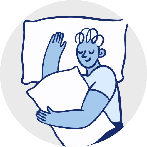 Illustration of a person sleeping on their side and holding a pillow under their arm