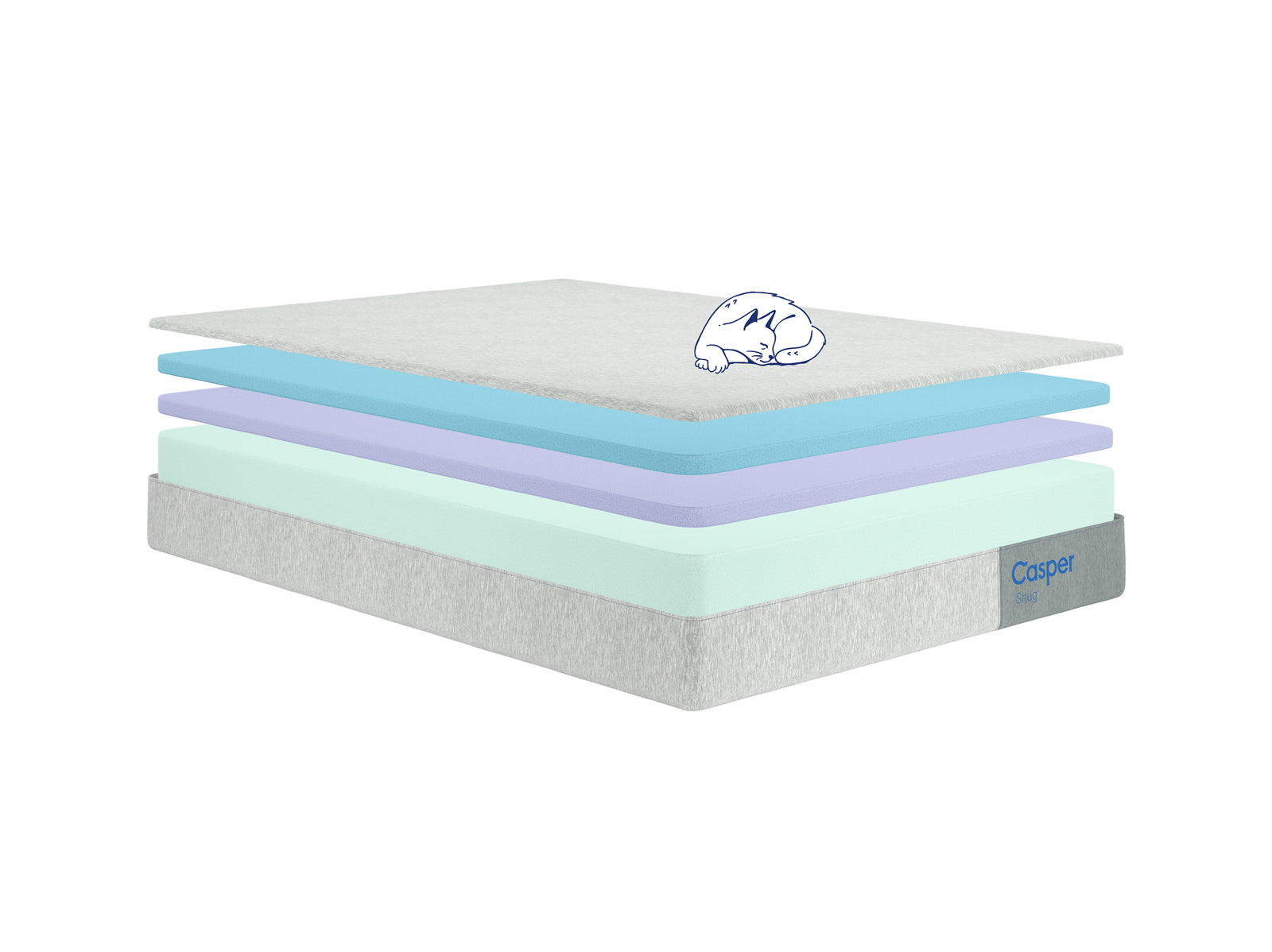 Computer animated image of the inner layers of Casper's Snug mattress.