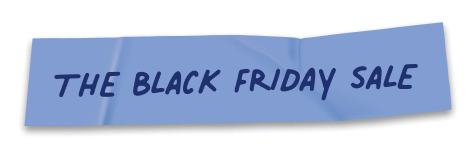 Blue paper strip with 'THE BLACK FRIDAY SALE' text on a white background